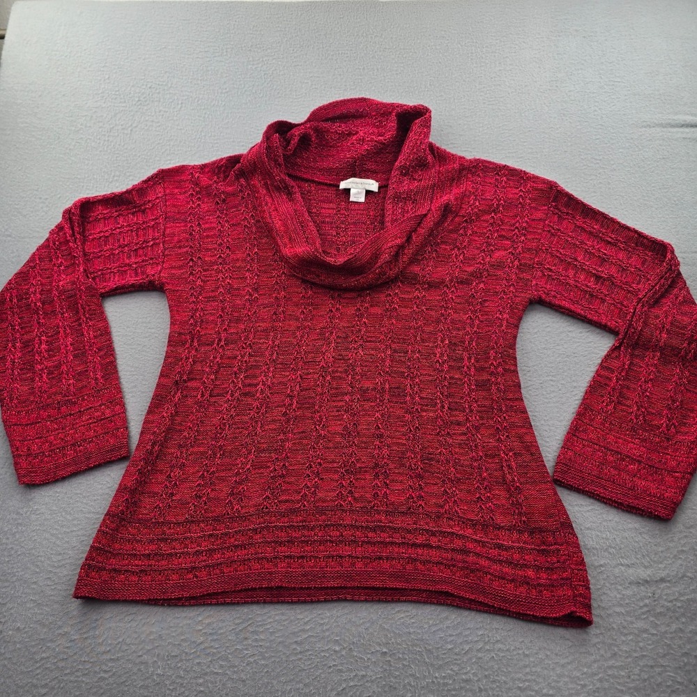Christopher & Banks Top Womens Large Red Textured Knit Cowl Neck Relaxed Fit